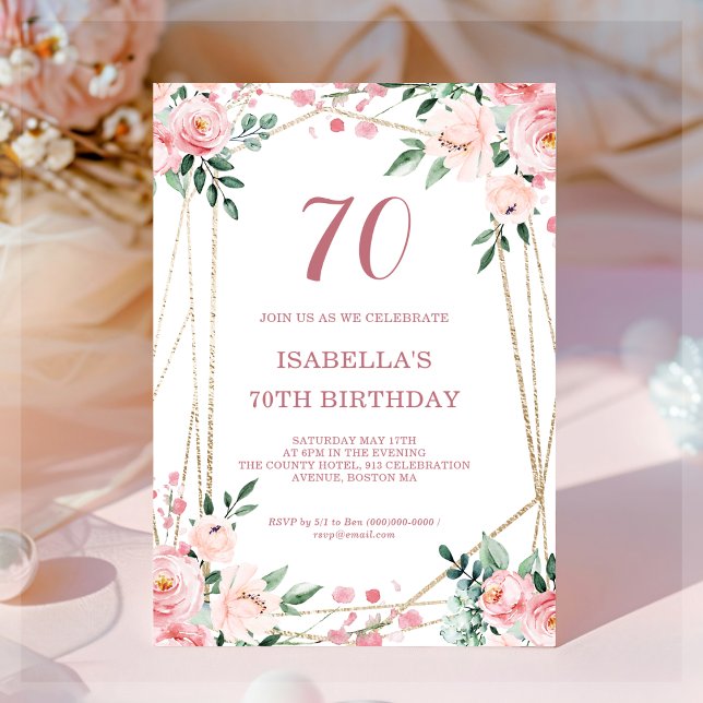 Pink Blush Floral 70e anniversaire Invitation (Créateur téléchargé)