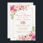 Pink Blush Floral Gold Sweet 16 Invitation d'anniv<br><div class="desc">Aquarelle rose Blush Floral Sweet sixteen Anniversaire Carte d'invitation - Script rose,  Cadre Or</div>