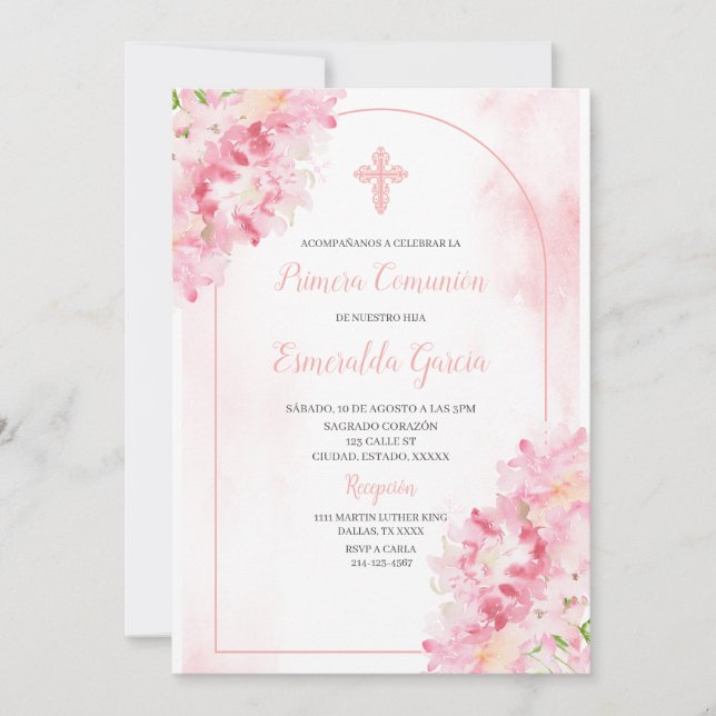 Pink blush floral première réunion Invitation (Devant)