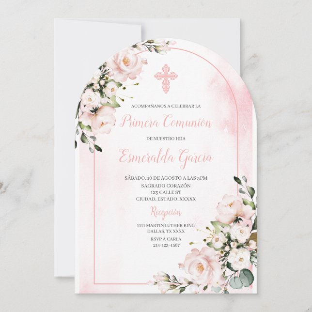 Pink blush floral première réunion Invitation (Devant)