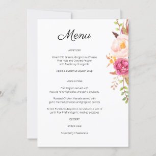 Pink Blush Floroming Floral Menu Invitation
