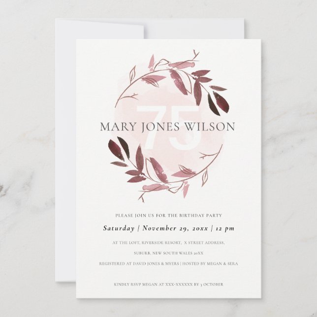 PINK BLUSH FOLIAGE WREATH TOUT ÂGE 75 CARTE D'ANNI (Devant)