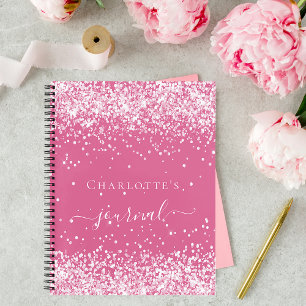 Pink blush glitter name script journal girl