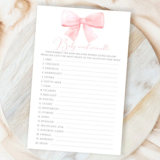 Pink Blush Pastel Bow Baby Word Scramble Jeu (Créateur téléchargé)