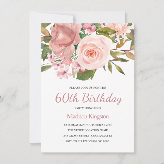 Pink Blush Rose Gold 60e anniversaire Invitation d (Devant)