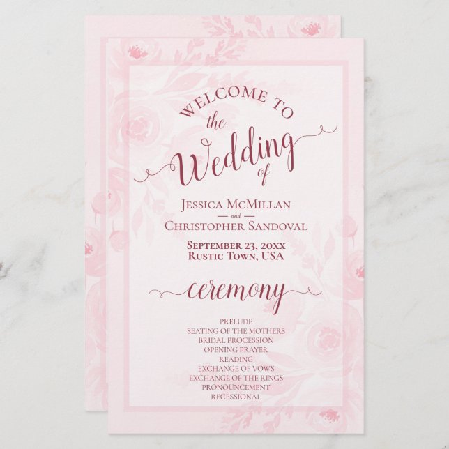 Pink Boho Chic Peonies Budget Wedding Program (Devant / Derrière)
