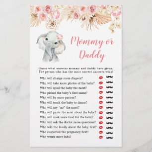 Pink Boho Elephant Girl Baby shower maman ou papa