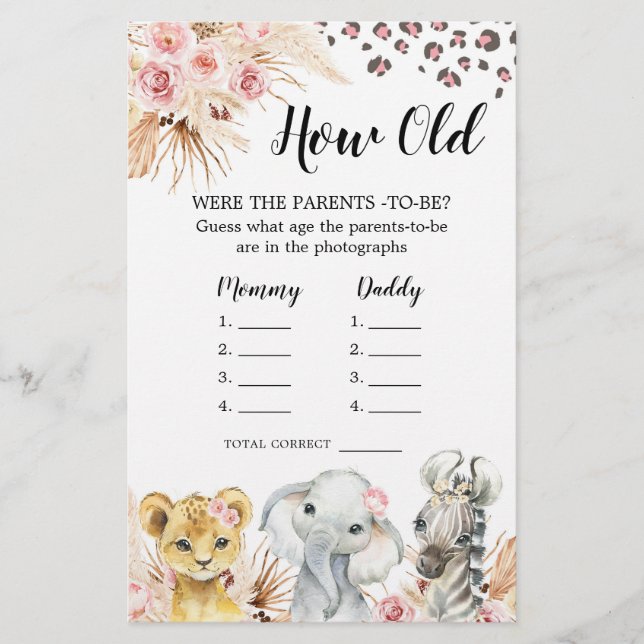 Pink Boho Safari Party Animaux Comment vieux paren (Devant)