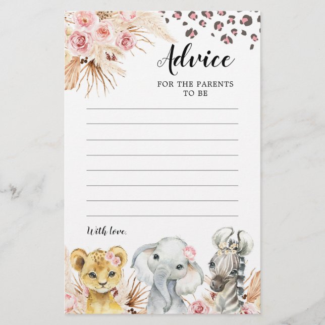 Pink Boho Safari Party Animaux Conseils pour les p (Devant)