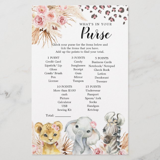 Pink Boho Safari Party Animaux Fille sac à main je (Devant)