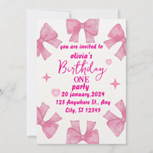 Pink Bow 1er anniversaire Invitation Girl