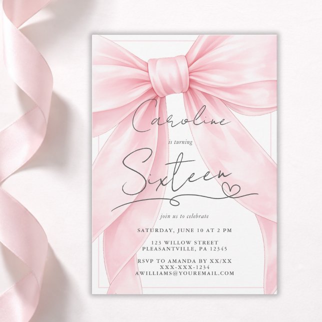 🎀 Pink Bow 1st Birthday Invitation 💕 (Créateur téléchargé)