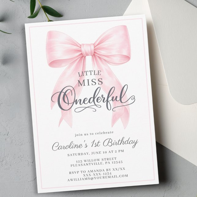 🎀 Pink Bow 1st Birthday Invitation 💕 (Créateur téléchargé)