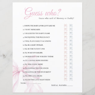 Pink Bow Baby shower Devine Qui Activité Jeu