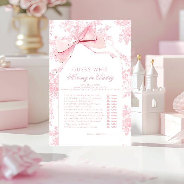 Pink Bow Baby shower Guidez maman ou papa jeu (Créateur téléchargé)