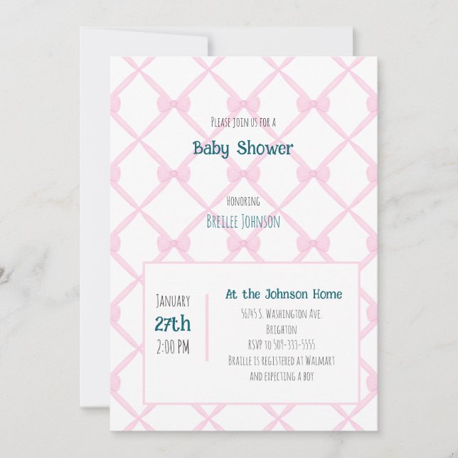 Pink Bow Baby Shower invitation (Devant)
