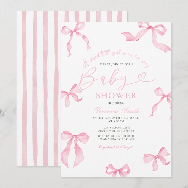 Pink Bow Baby Shower Invitation (Devant / Derrière)