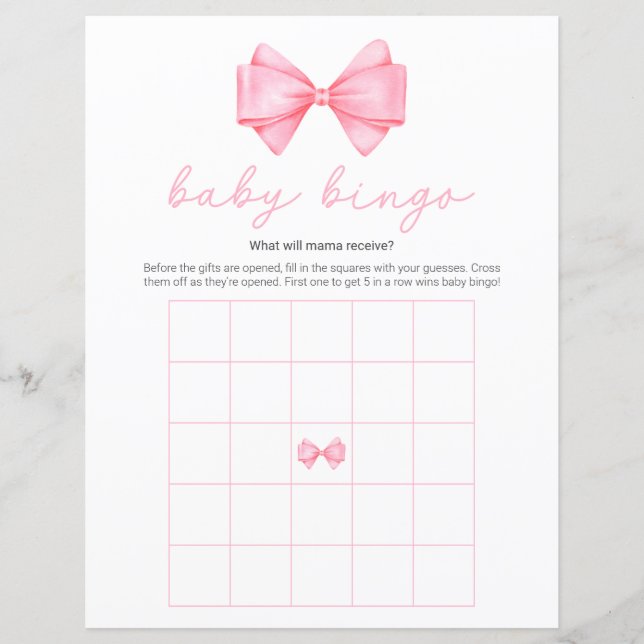 Pink Bow Baby shower moderne Jeu de Bingo (Devant)