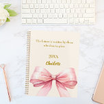 Pink bow beige cream inspirational quote 2026<br><div class="desc">A soft beige,  cream colored background,  decorated with a large pink bow.  Quote: Live with intention.  The future is written by those who dare to plan.</div>