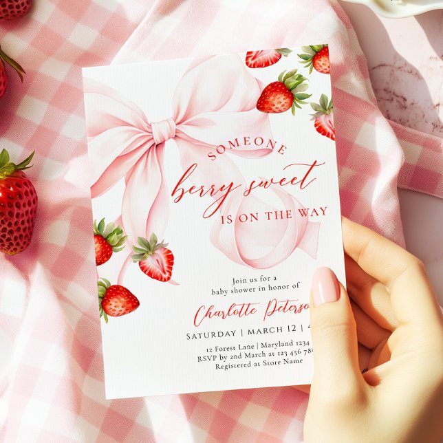 Pink Bow Berry Sweet Baby Shower Invitation (Créateur téléchargé)