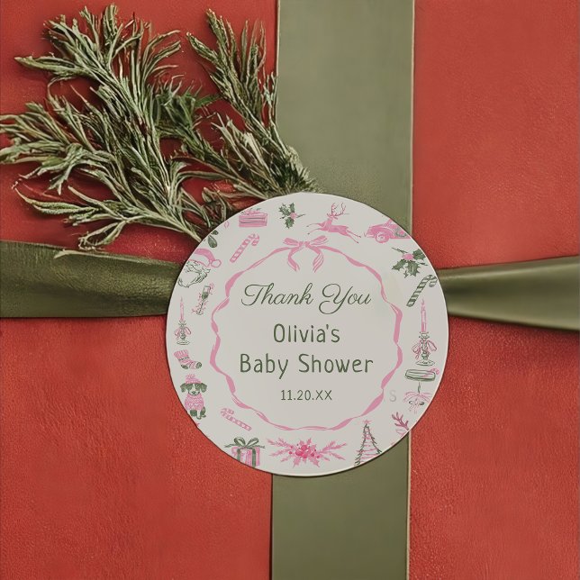 Pink Bow Christmas Baby Shower Sticker (Créateur téléchargé)