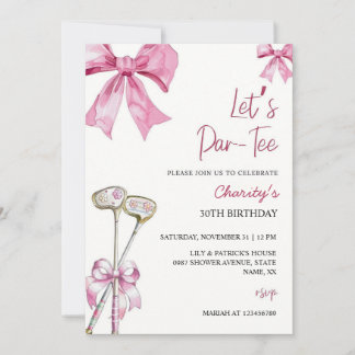 Pink Bow & Club Golf Invitation Anniversaire Par's