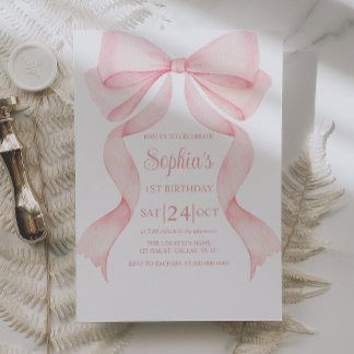 Pink Bow Coquette First Birthday Invitation