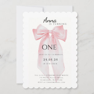 Pink Bow Coquette Girl 1er Anniversaire Invitation