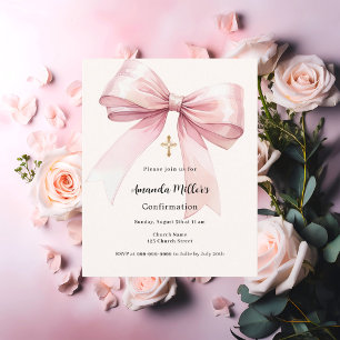 Pink bow cream girl Confirmation d'invitation