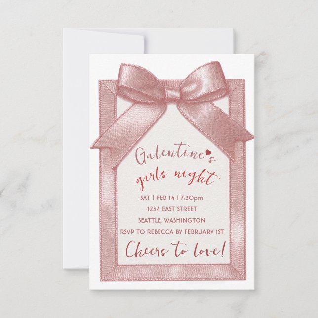 Pink Bow Custom Galentine's Party Invitation (Devant)
