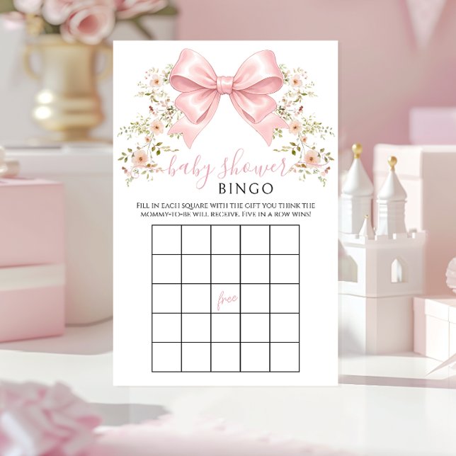 Pink Bow Floral Baby in Bloom Shower Game Bingo (Créateur téléchargé)