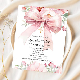 Pink bow florals fille invitation de confirmation