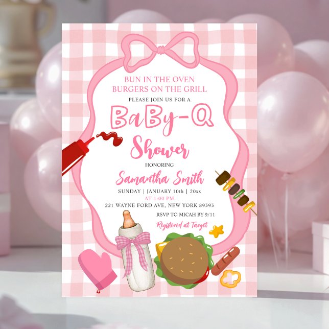 Pink Bow Gingham  Babyq baby shower invitation (Créateur téléchargé)