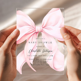 Pink Bow Girl Baby Shower Invitation