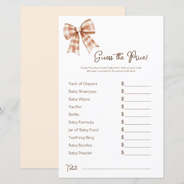 Pink Bow Girl Baby shower Prix Guess (Devant / Derrière)