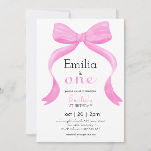 Pink bow girl un anniversaire Invitation