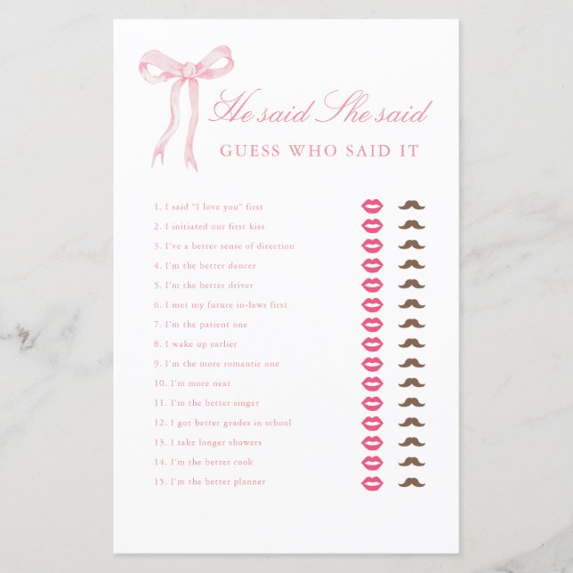 Pink Bow Il Dit Qu'Elle A Dit Fête des mariées Gam (Devant)