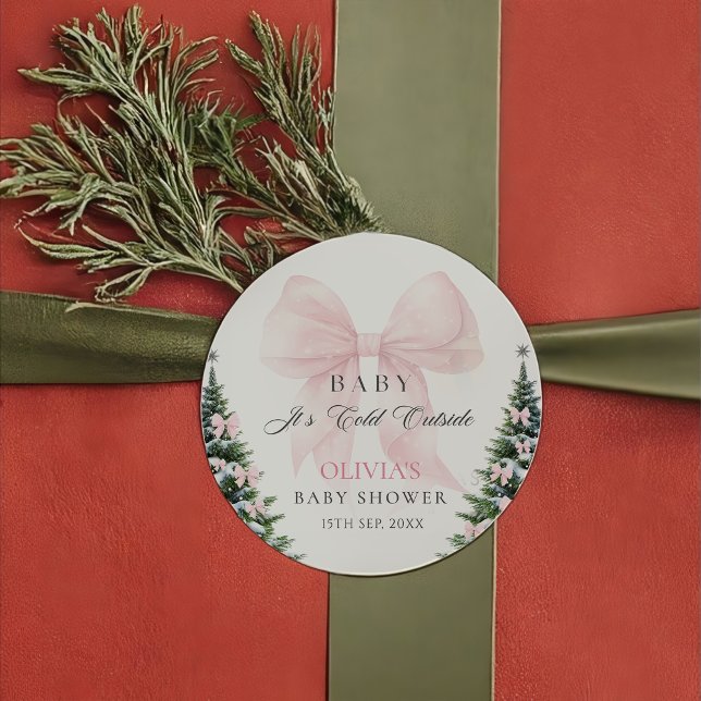 Pink Bow It's Cold Outside Baby Shower Sticker (Créateur téléchargé)
