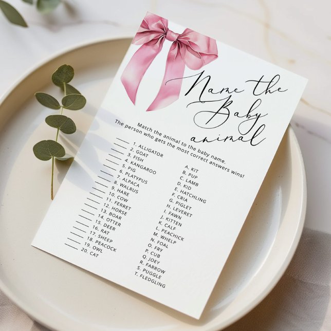 Pink Bow Nom du bébé animal jeu de baby shower (Créateur téléchargé)