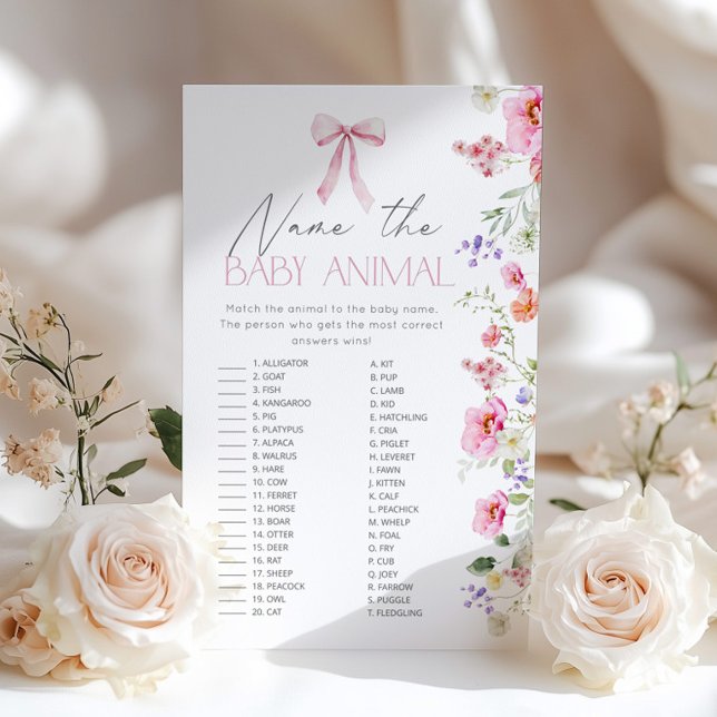 Pink Bow Nom du bébé animal jeu de baby shower (Créateur téléchargé)