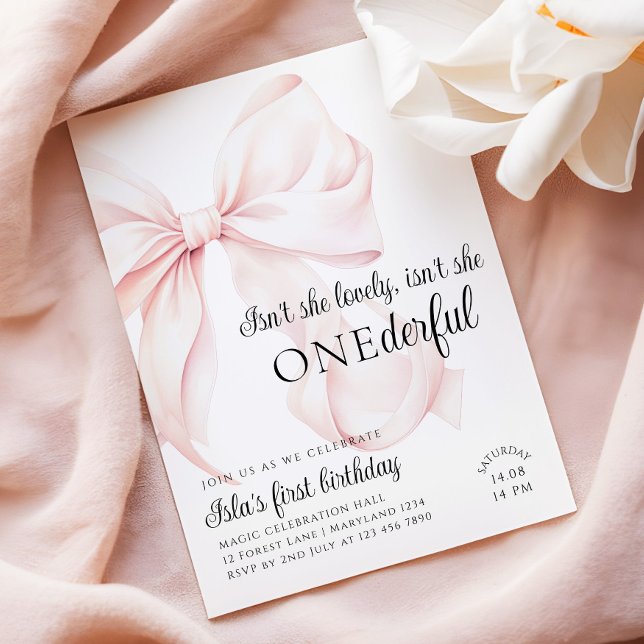 Pink Bow Onederday Invitation d'anniversaire (Créateur téléchargé)