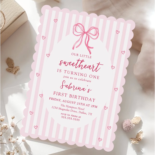 Pink Bow Our Little Sweetheart Birthday Invitation (Créateur téléchargé)