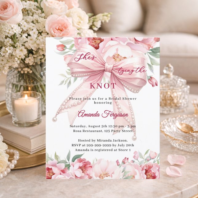 Pink bow pearls florals Bridal Shower invitation (Créateur téléchargé)