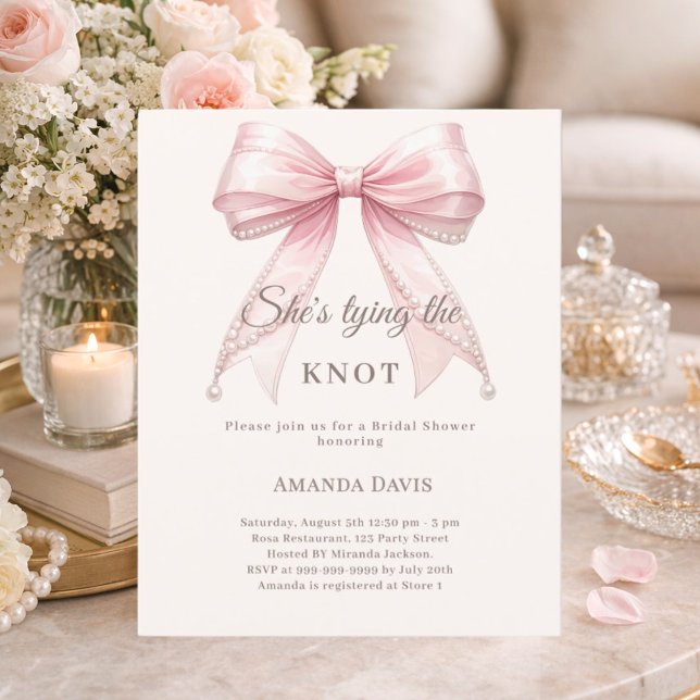 Pink bow pearls knot Bridal Shower invitation (Créateur téléchargé)