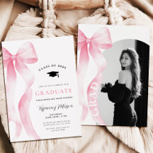 Pink Bow Photo 2025 Graduation Invitation
