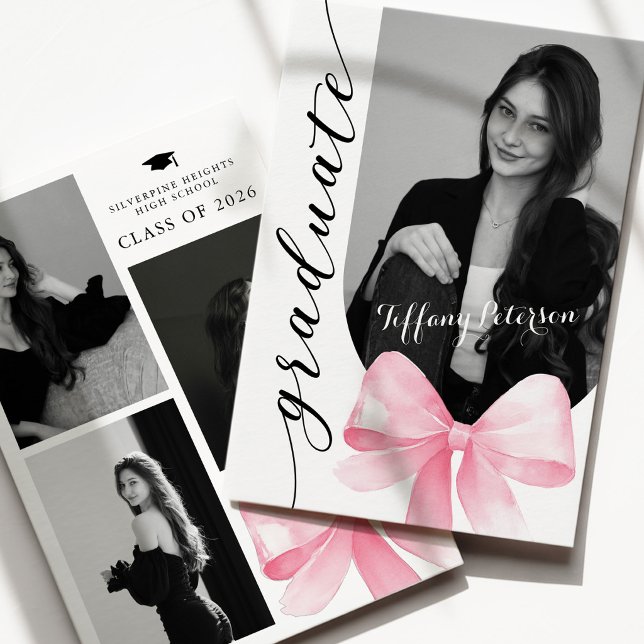 Pink Bow Photo 2026 Graduation Invitation (Créateur téléchargé)