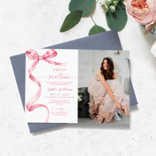 Pink Bow Photo Sweet 16 Anniversaire Invitation