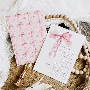 Pink Bow premier anniversaire Invitation fille Coq
