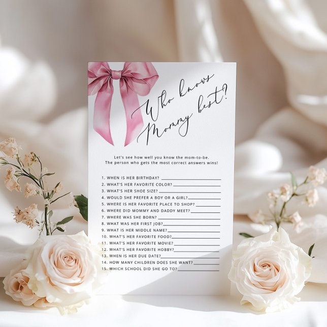 Pink Bow Qui connaît maman meilleur jeu de baby sh (Créateur téléchargé)