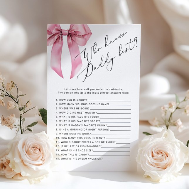 Pink Bow Qui connaît papa meilleur jeu de baby sho (Créateur téléchargé)